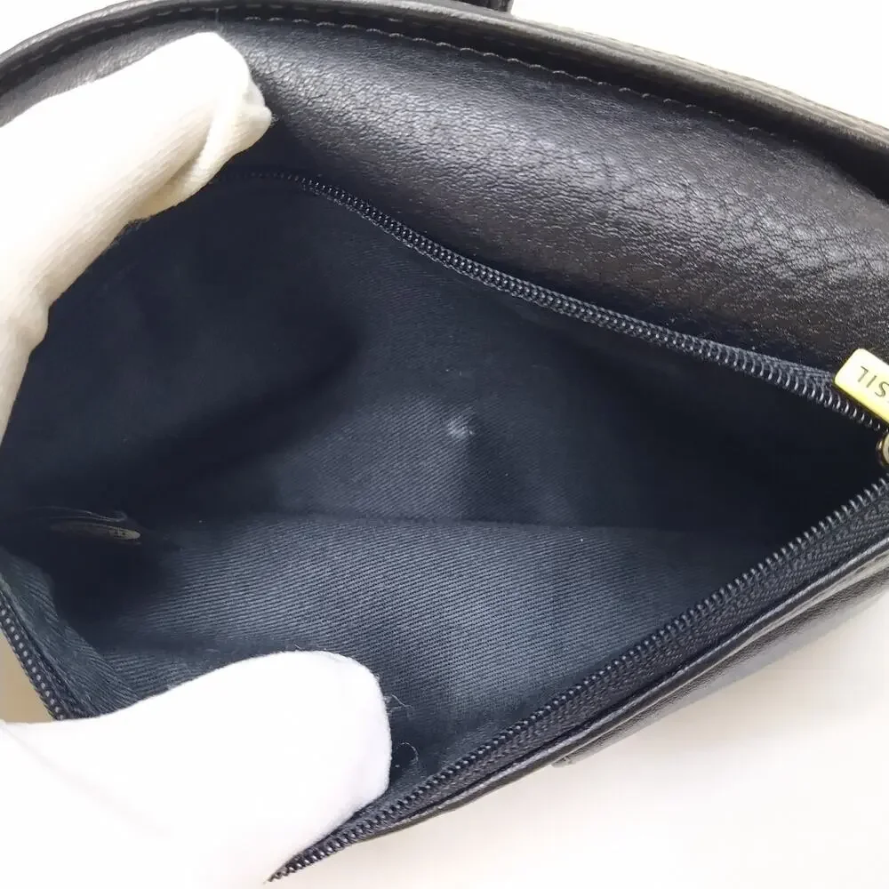 Fossil Black Pebbled Leather Credit Card ID Window Zipper Closure Wallet
